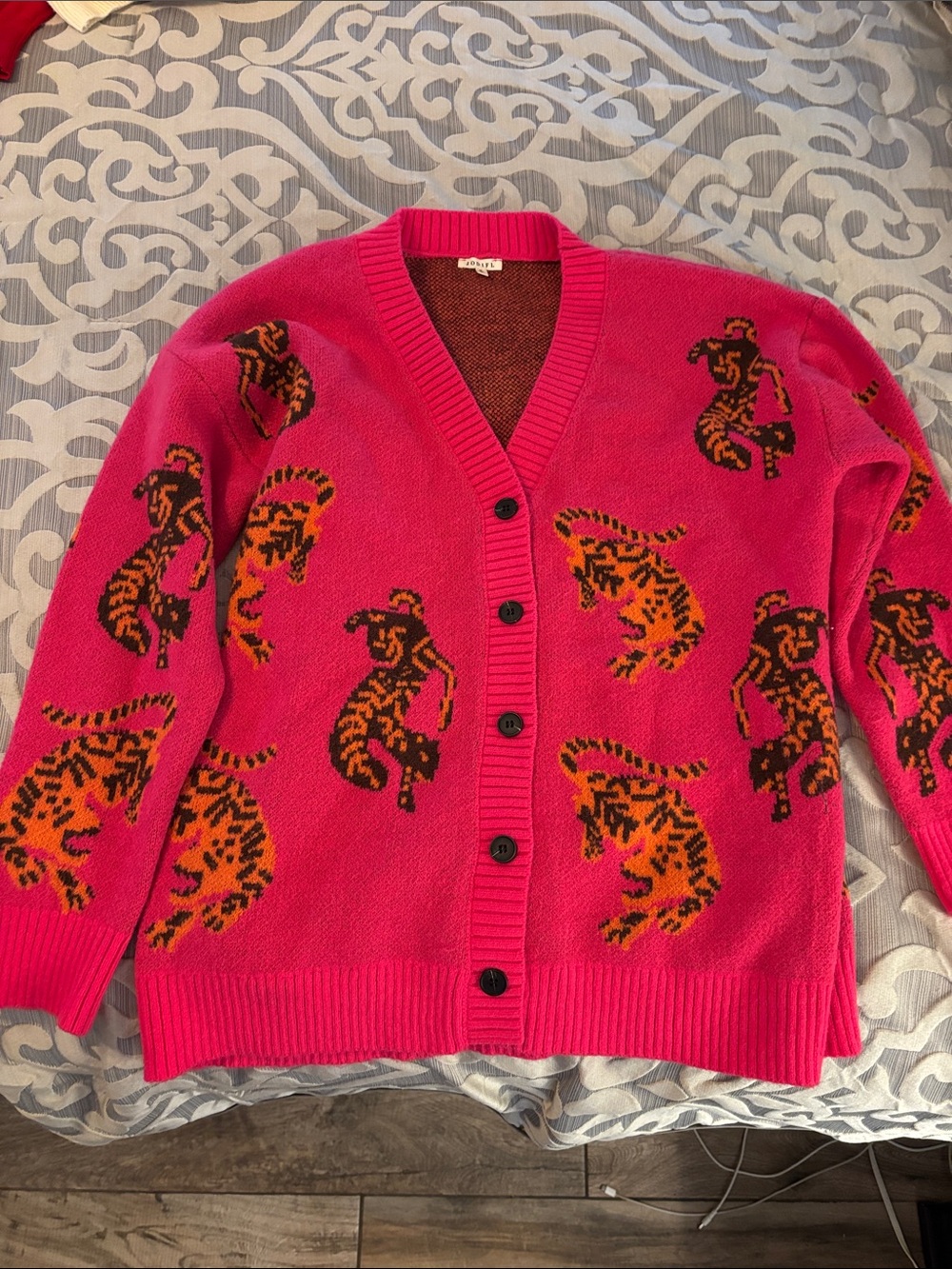 JODIFL Hot Pink Tiger-Print Button Cardigan